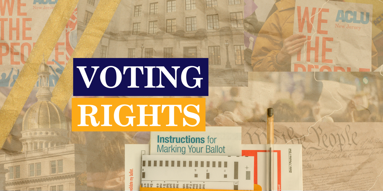 Voting Rights on blue and yellow background with collage elements