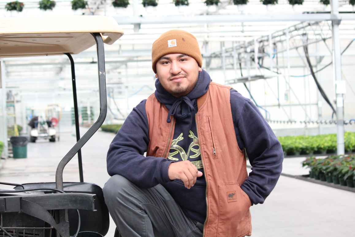 man standing in greenhouse