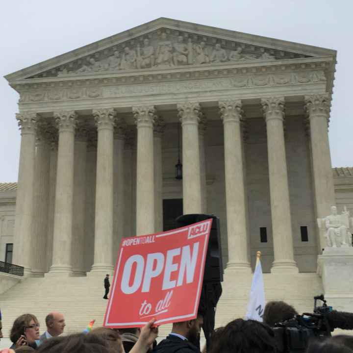 "Open" sign in front of the U.S. Supreme COurt